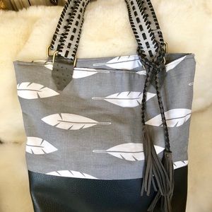 Gray and White Handcrafted Tote Bag or Purse